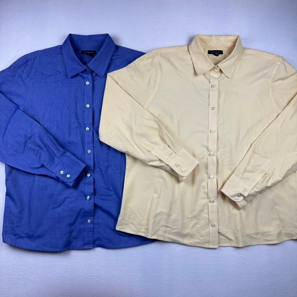 Lands End Button Down Shirt Men XL Blue Yellow Lot 2 Oxford Workwear Casual SEO